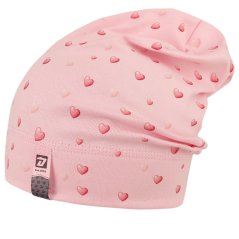 Spadlá bavlněná čepice Pepe - vzor 56 - světle růžová - srdíčka