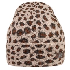 Merino pletená čepice Urban - vzor 19 - světle hnědá / šedá- leopard