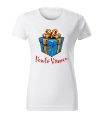Dámské bavlněné tričko s potiskem - vzor 0010 - bílá / Veselé Vánoce - dárek