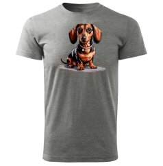 Dámské bavlněné tričko s potiskem - vzor 0027 - tmavě šedý melír / jezevčík