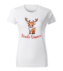 Dámské bavlněné tričko s potiskem - vzor 0013 - bílá / Veselé Vánoce - sob