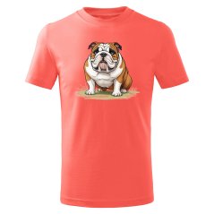 Dětské bavlněné tričko s potiskem - vzor 082 - korálová / Anglický buldok