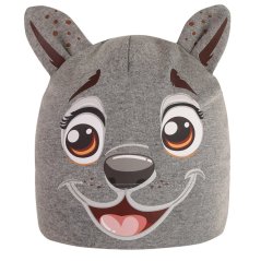 Dětská bavlněná čepice Zoo - zvířátka - vzor 13 -  tmavě šedá - pejsek