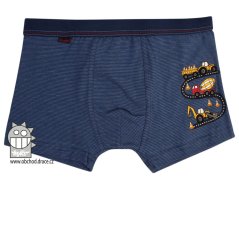 Chlapecké bavlněné boxerky - vzor 050 - modrý proužek - stavební stroje