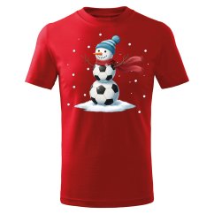 Dětské bavlněné tričko s potiskem - vzor 225 - červená - fotbalový sněhulák