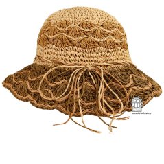Letní dámský klobouk/slamák - Cloche - vzor 006 - béžová/zelená