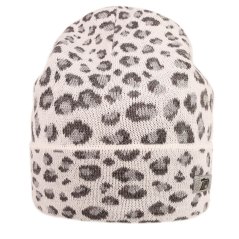 Merino pletená čepice Urban - vzor 16 - bílá / šedá - leopard