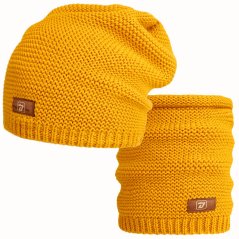 Čepice pletená a nákrčník Colors set - vzor 056 - hořčicová