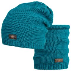 Čepice pletená a nákrčník Colors set - vzor 047 - petrolejová