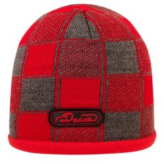 Zimní pletená čepice  - AKCE / DOPRODEJ - vzor 181 - červená - kostky