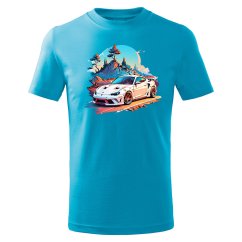 Dětské bavlněné tričko s potiskem - vzor 0088 - tyrkysová / Sportovní auto