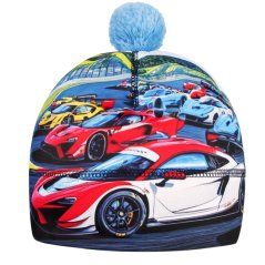 Flavio - zimní funkční čepice - vzor 186 - modrá - závodní auta