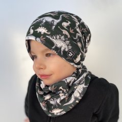 Set fleecové čepice a nákrčníku Yetti - vzor 23 - zelená, dino