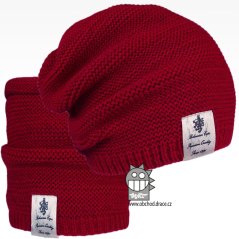 Čepice pletená a nákrčník Colors set - vzor 29 - bordó