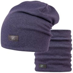 Bavlněná čepice s nákrčníkem Pastels DOUBLE set - vzor 63 - fialová melír