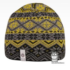 Merino pletená čepice Oslo - vzor 09 - černá / šedá / zelená