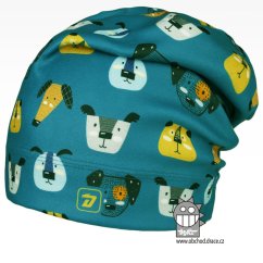 Fleecová čepice Yetti - vzor 03 - petrol, pejsci