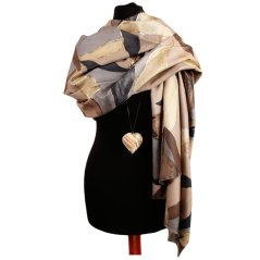 Dámská elegantní šála - vzor 006 - béžové - listy