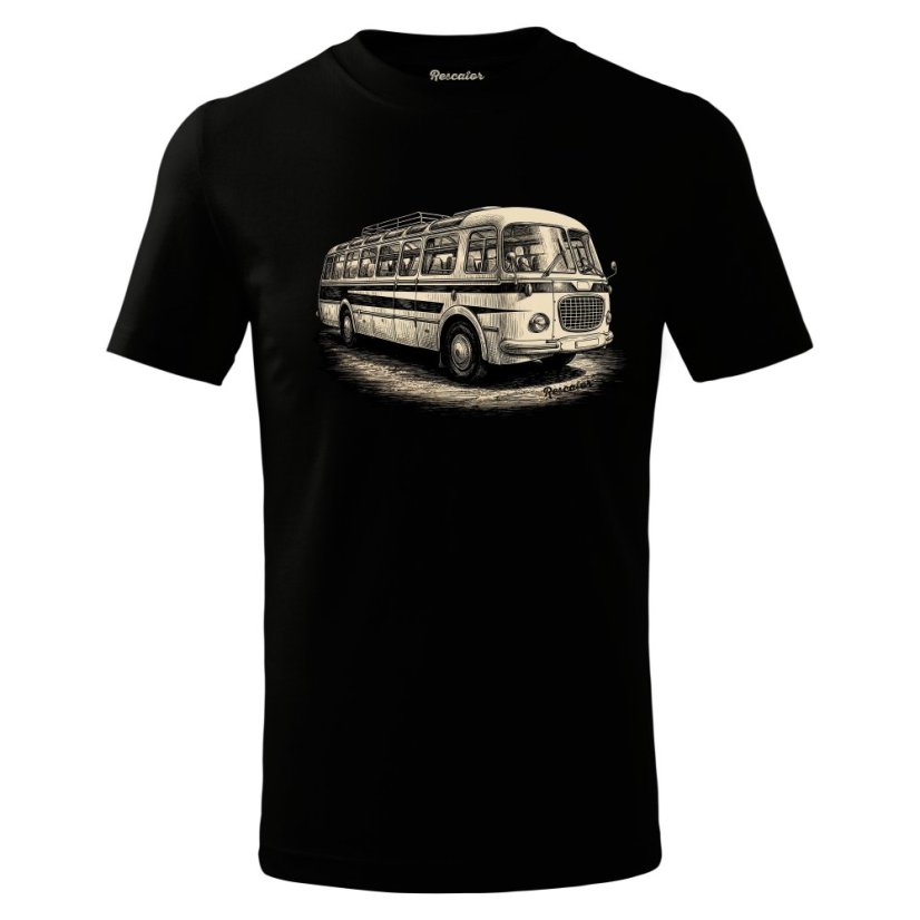 Pánské bavlněné tričko - vzor 011  - černa /autobus