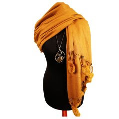 Dámská elegantní šála - vzor 052 - velbloudí hnědá - bambulky