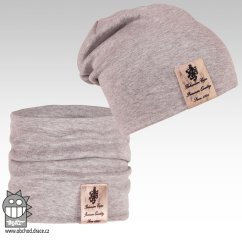 Bavlněná čepice s nákrčníkem Pastels DOUBLE set - vzor 02 - šedá