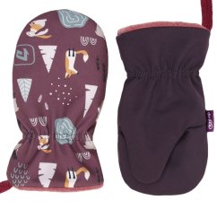 Rukavice softshell - vzor 65 vínová - lesní zvířátka