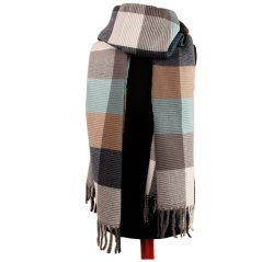 Dámská elegantní šála - vzor 056 - modrá / hnědá - kostka