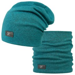 Bavlněná čepice s nákrčníkem Pastels DOUBLE set - vzor 65 - tyrkysová melír