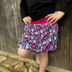 Dětská balonová sukně Bella - vzor 27 - černá - květy