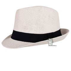 Letní chlapecký klobouk/slamák - Trilby - vzor 009 - bílá