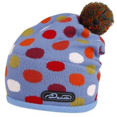 Zimní pletená čepice  - AKCE / DOPRODEJ - vzor 252 - modrá - puntík