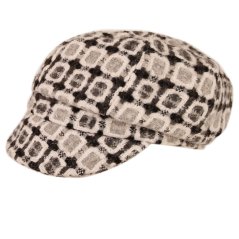 Dámský vlněný baret s kšiltem - vzor 35 - černá / bílá