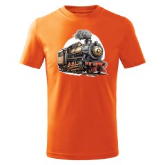 Dětské bavlněné tričko s potiskem - vzor 063 - oranžová / vlak