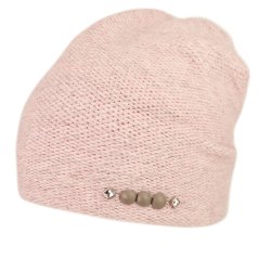 Dámská zimní pletená čepice s příměsí vlny a králičí srsti - vzor 003 - světle růžová