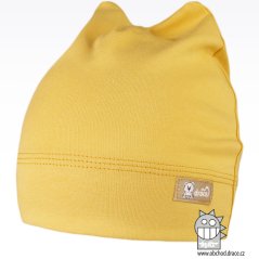 Bavlněná kojenecká čepice Čertík - vzor 12 - hořčicová