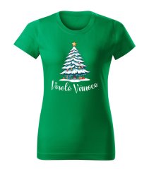 Dámské bavlněné tričko s potiskem - vzor 0005 - zelená / Veselé Vánoce - stromeček