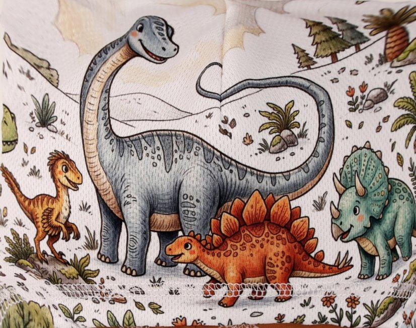 Dětská podzimní funkční čepice Severka - vzor 012 - zelenomodrá - dinosauři