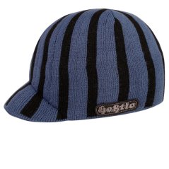 Zimní pletená čepice  s kšiltem - AKCE / DOPRODEJ - vzor 197 - šedomodrá / černá - proužek