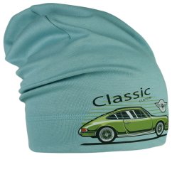 Spadlá bavlněná čepice Pepe - vzor 25 - zelenomodrá - auto