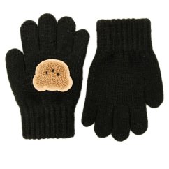 Dětské pletené prstové rukavice 2 - 4 roky - vzor 074 - černá - medvídek