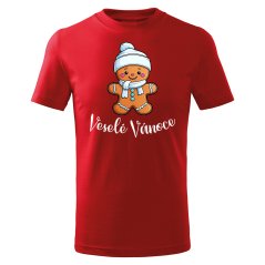 Dětské bavlněné tričko s potiskem - vzor 110 - červená / Veselé Vánoce - perníček