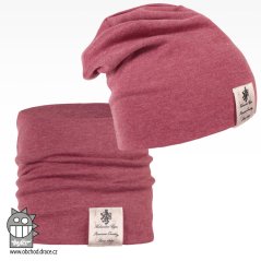 Bavlněná čepice s nákrčníkem Pastels DOUBLE set - vzor 18 - cihlová melír