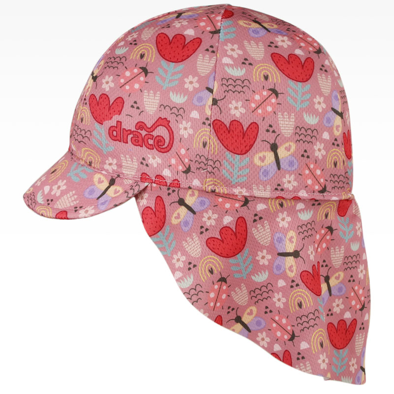 Letní funkční kšiltovka s plachetkou na krk SAFARI - vzor 13 - starorůžová louka - DOPRODEJ