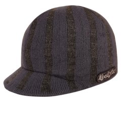 Zimní pletená čepice s kšiltem - AKCE / DOPRODEJ - vzor 196 - šedomodrá / šedá - proužek