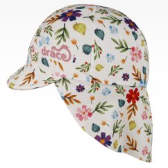 Letní funkční kšiltovka s plachetkou na krk SAFARI - vzor 17 - bílé kytky - DOPRODEJ