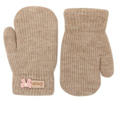 Dětské pletené palcové rukavice 2 - 4 roky - vzor 092 - béžová - mašlička