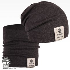 Bavlněná čepice s nákrčníkem Pastels DOUBLE set - vzor 40 - černá / melír