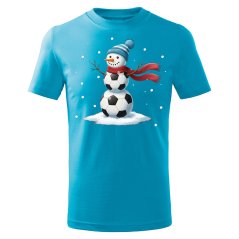 Dětské bavlněné tričko s potiskem - vzor 223 - tyrkysová - fotbalový sněhulák