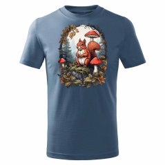 Dětské bavlněné tričko s potiskem - vzor 0192 - denim / Veverka a houby