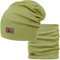 Bavlněná čepice s nákrčníkem Pastels DOUBLE set - vzor 59 - olivová